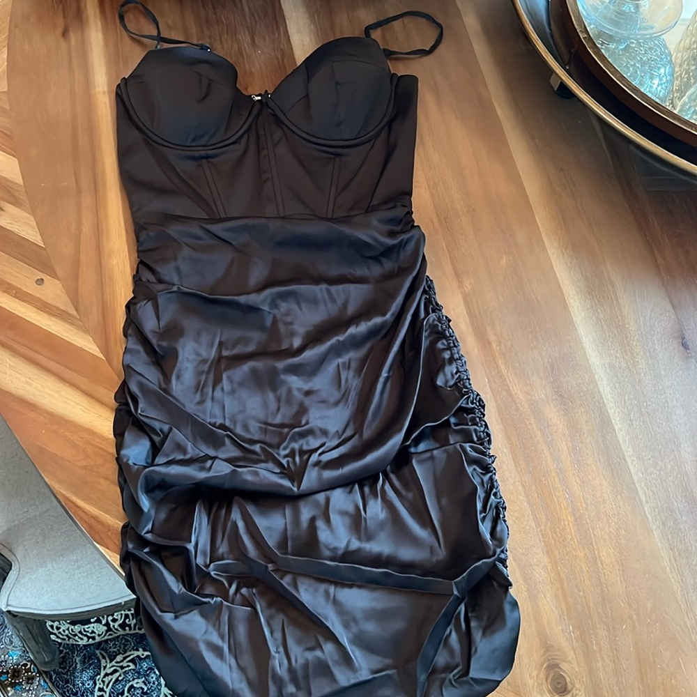 Oh Polly Ruched Corset Mini Dress in Black